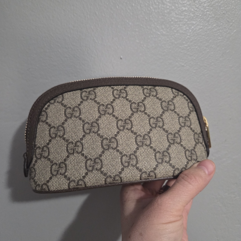 Gucci Ophidia GG Canvas Cosmetic Pouch in Beige/Brown with Green-Red Web - Picture 4 of 10